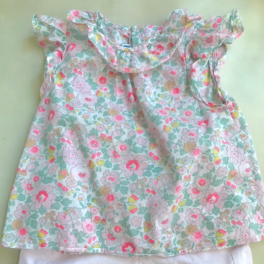 Jacadi Baby Girl Blouse with Shorts, Soft Light Cotton.